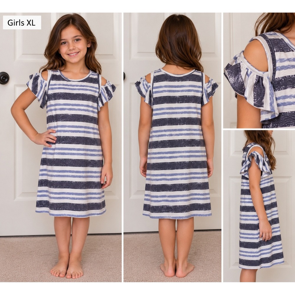 Jessica Simpson Girls Dress Blue White Striped Cold Shoulder Casual XL